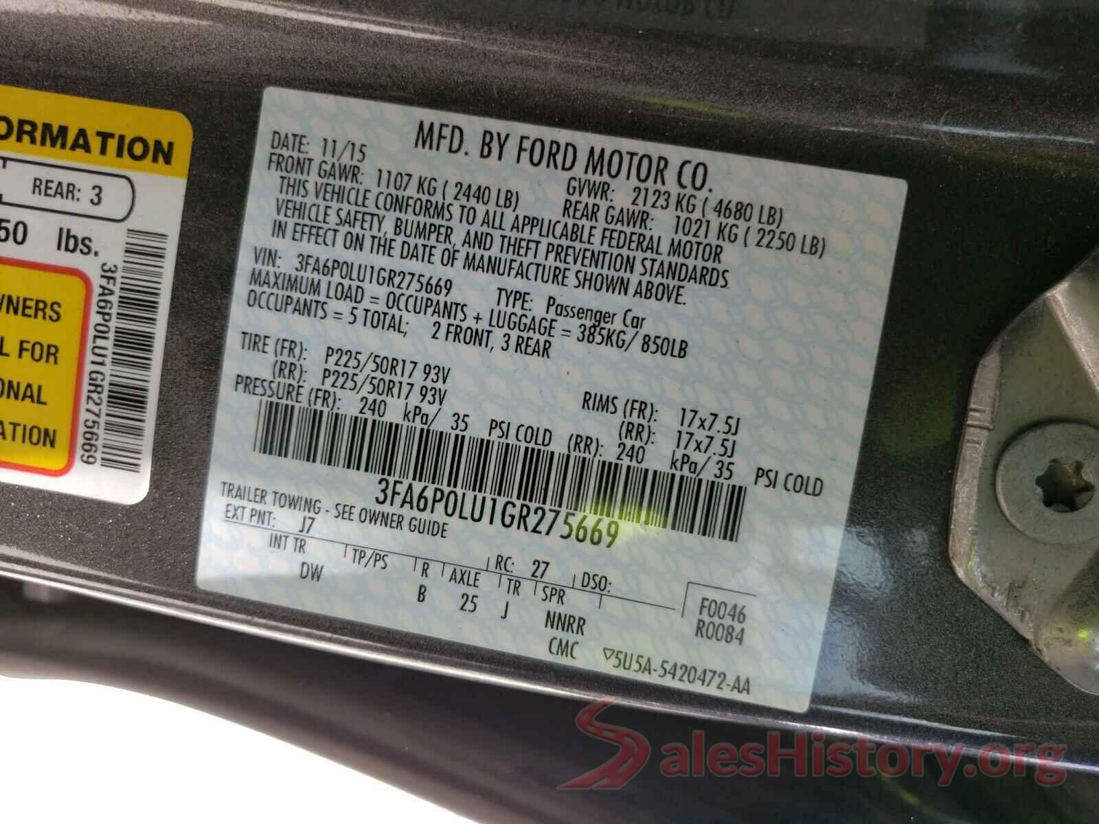 3FA6P0LU1GR275669 2016 FORD FUSION