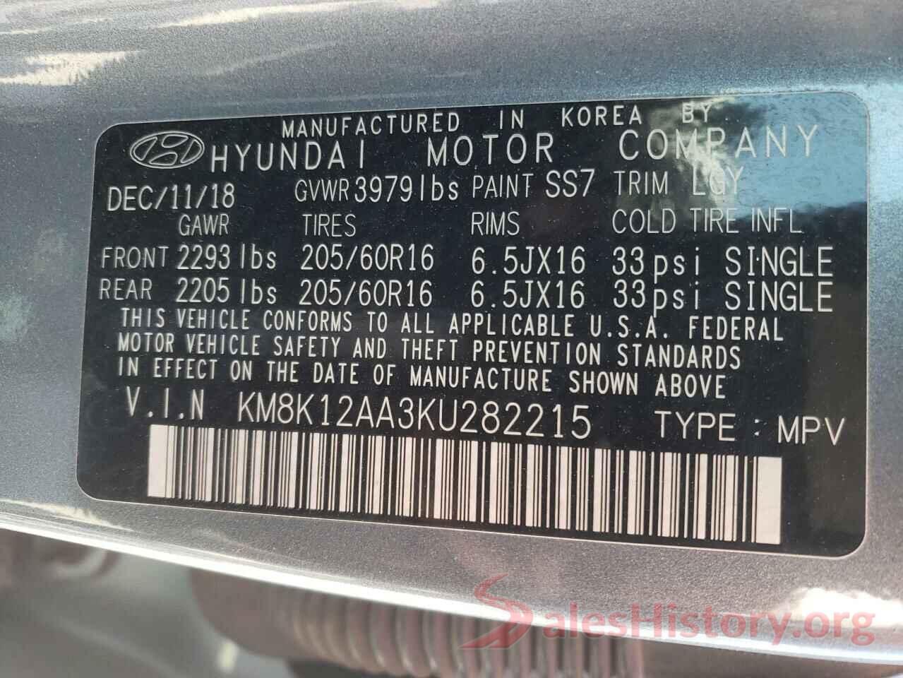 KM8K12AA3KU282215 2019 HYUNDAI KONA