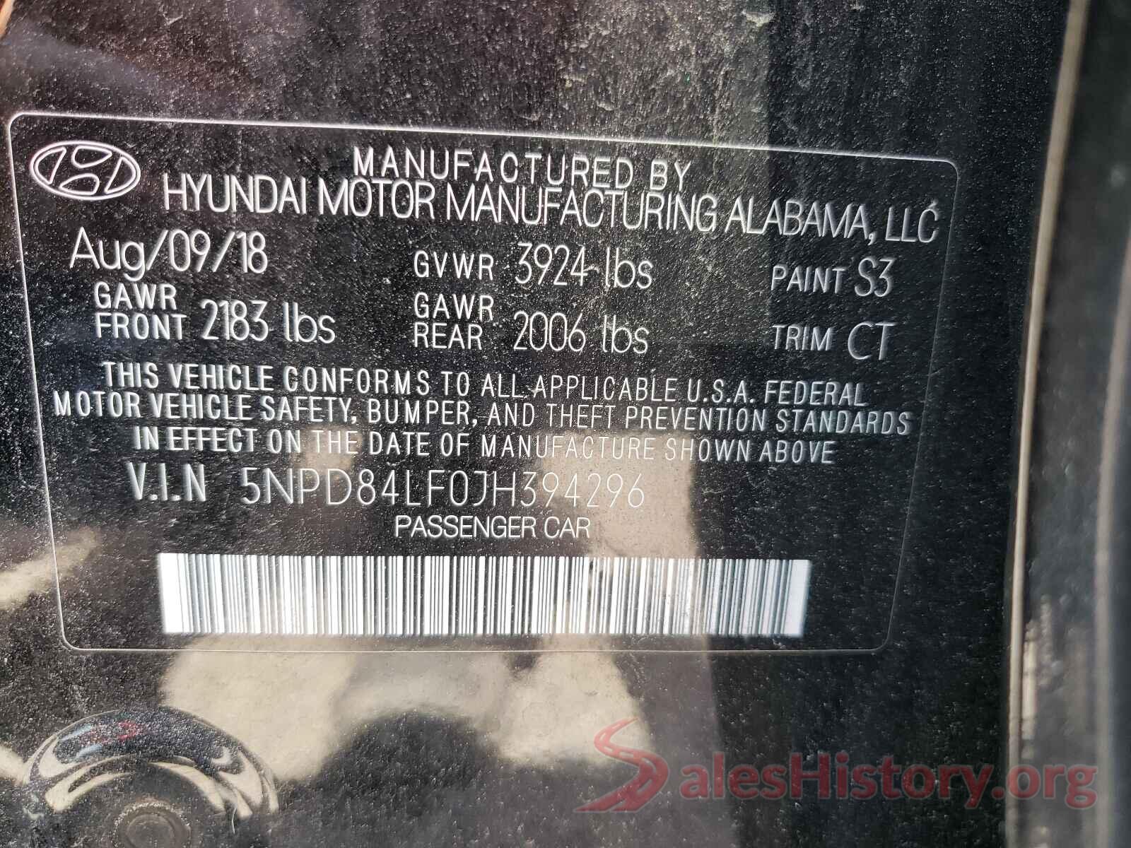 5NPD84LF0JH394296 2018 HYUNDAI ELANTRA