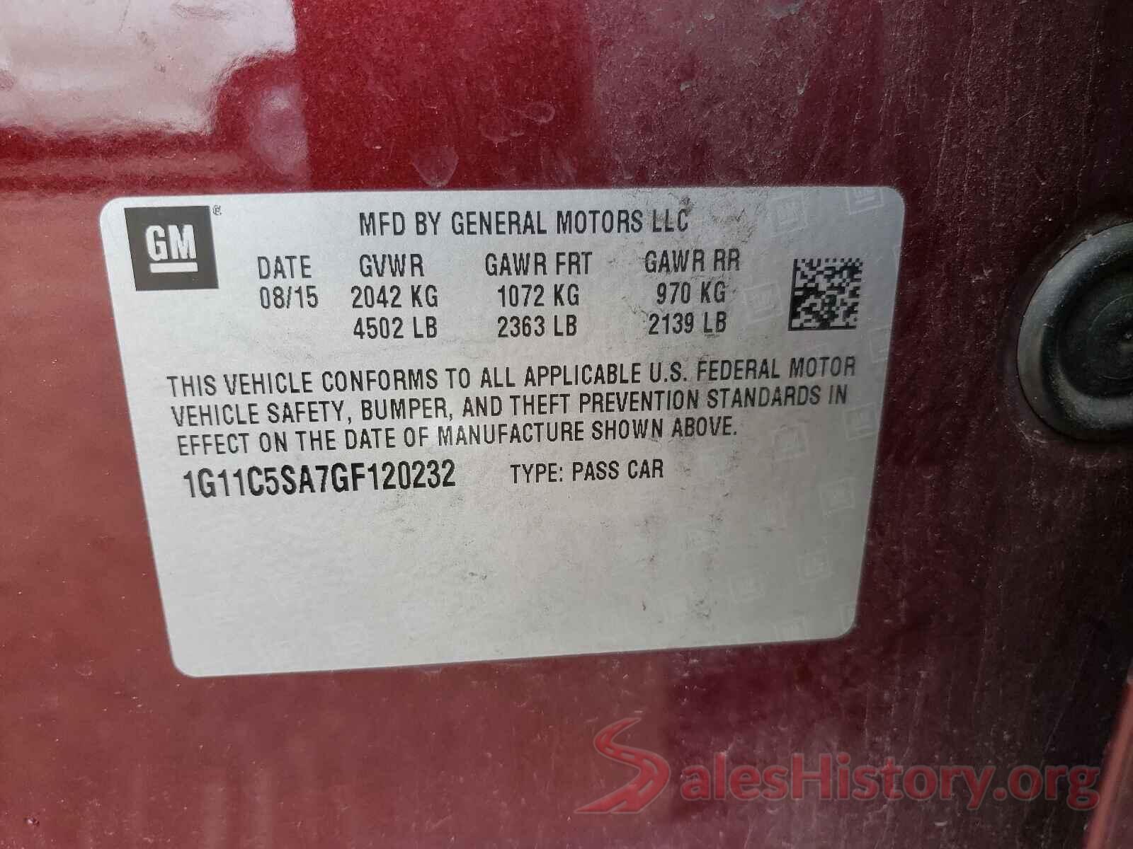 1G11C5SA7GF120232 2016 CHEVROLET MALIBU