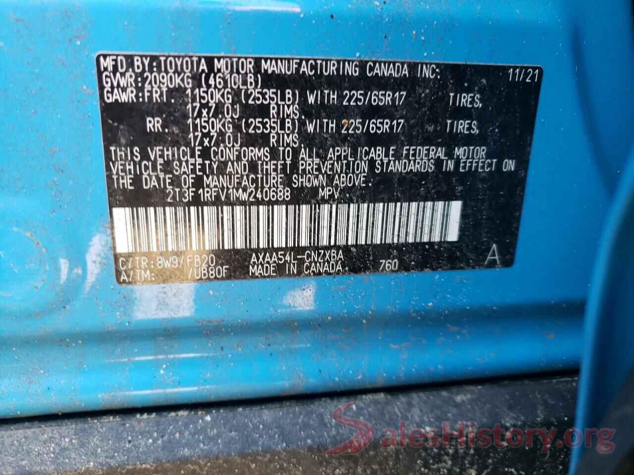 2T3F1RFV1MW240688 2021 TOYOTA RAV4