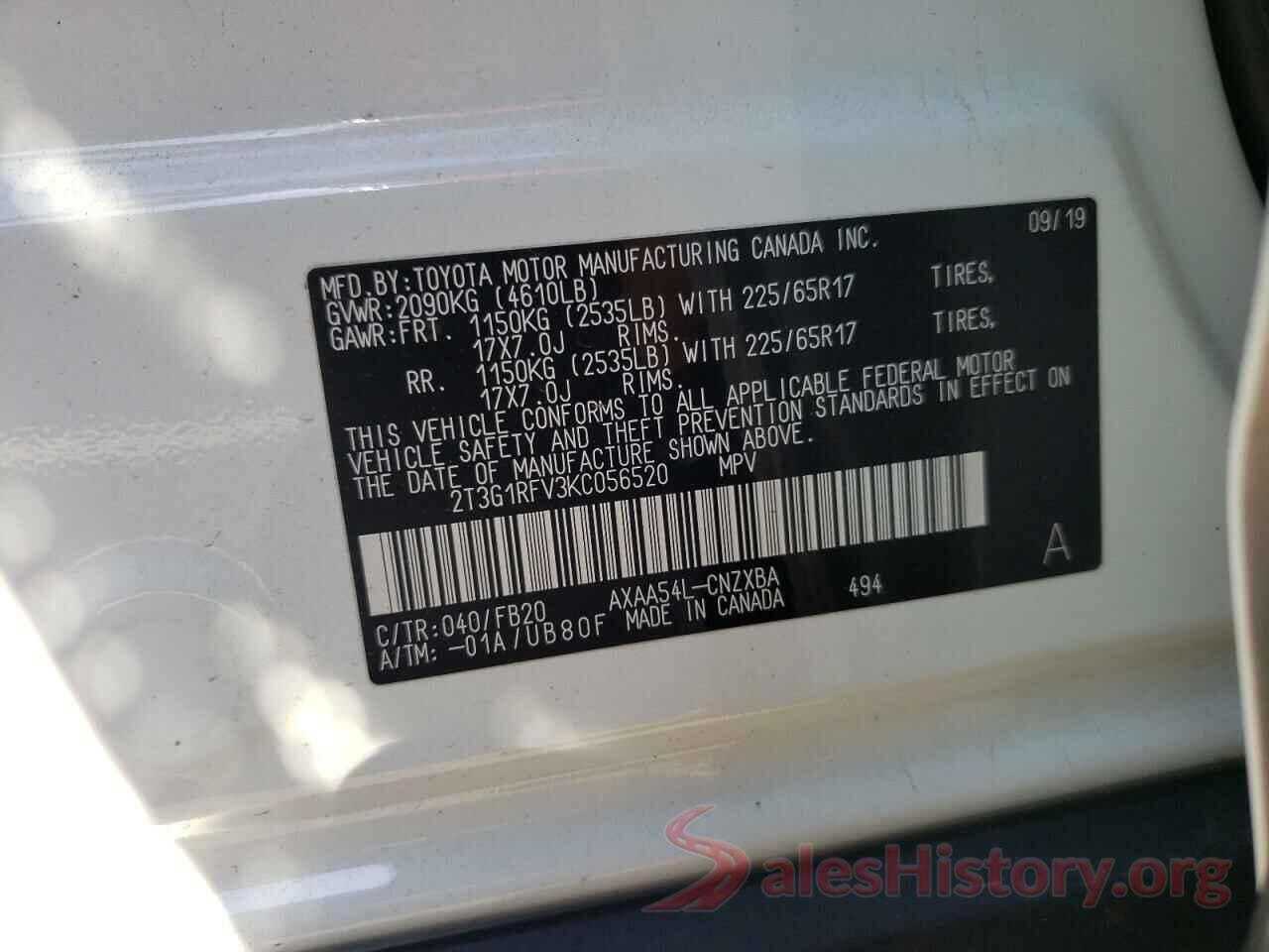 2T3G1RFV3KC056520 2019 TOYOTA RAV4