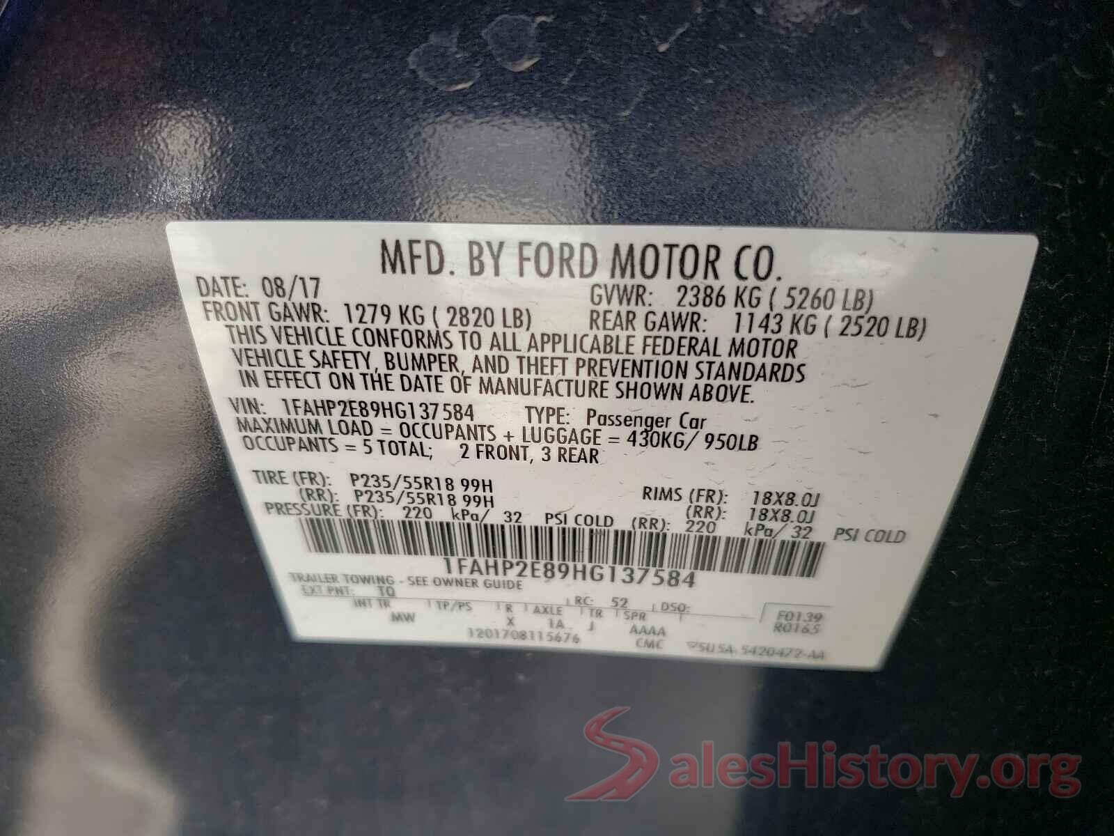 1FAHP2E89HG137584 2017 FORD TAURUS