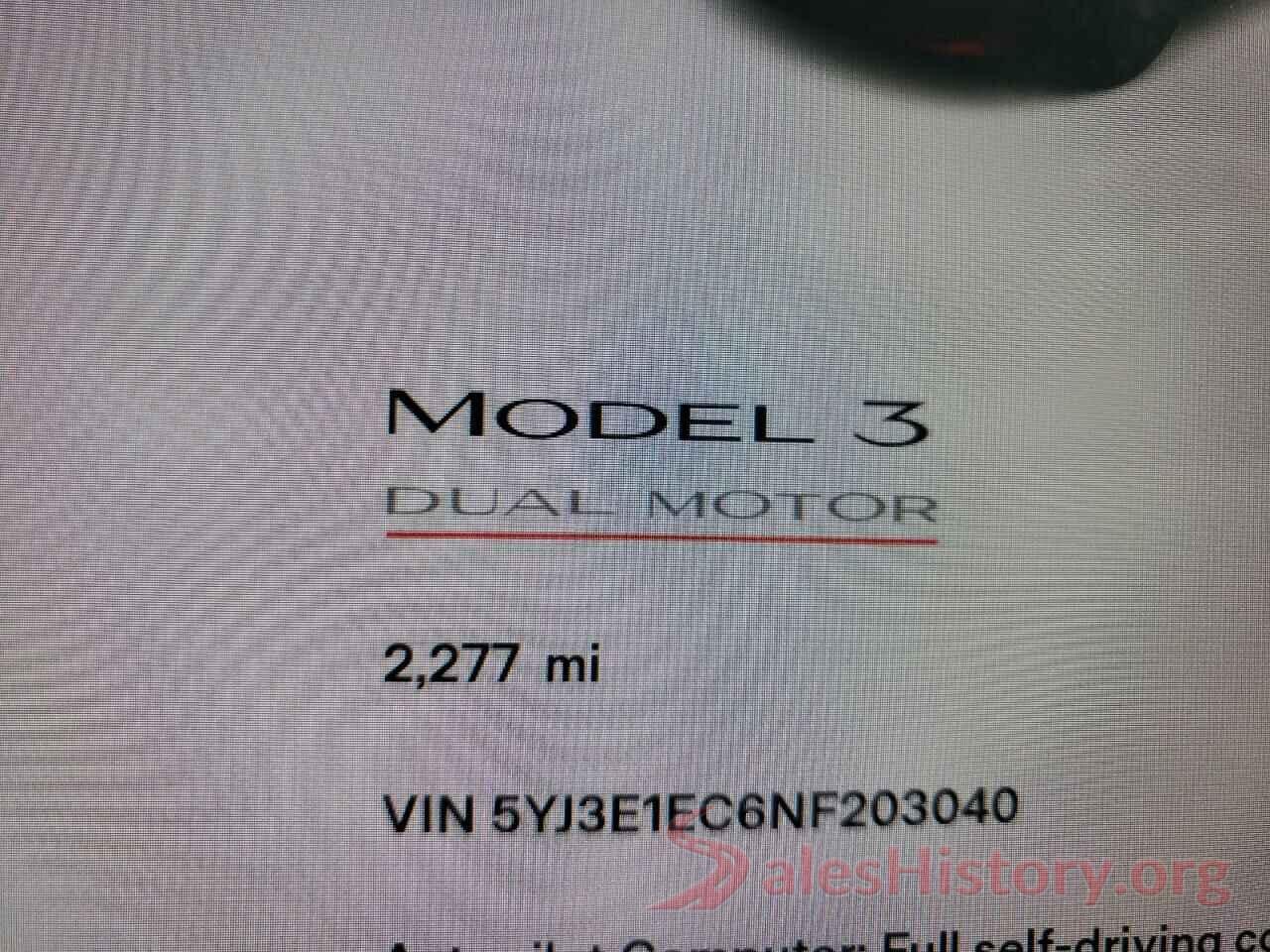 5YJ3E1EC6NF203040 2022 TESLA MODEL 3