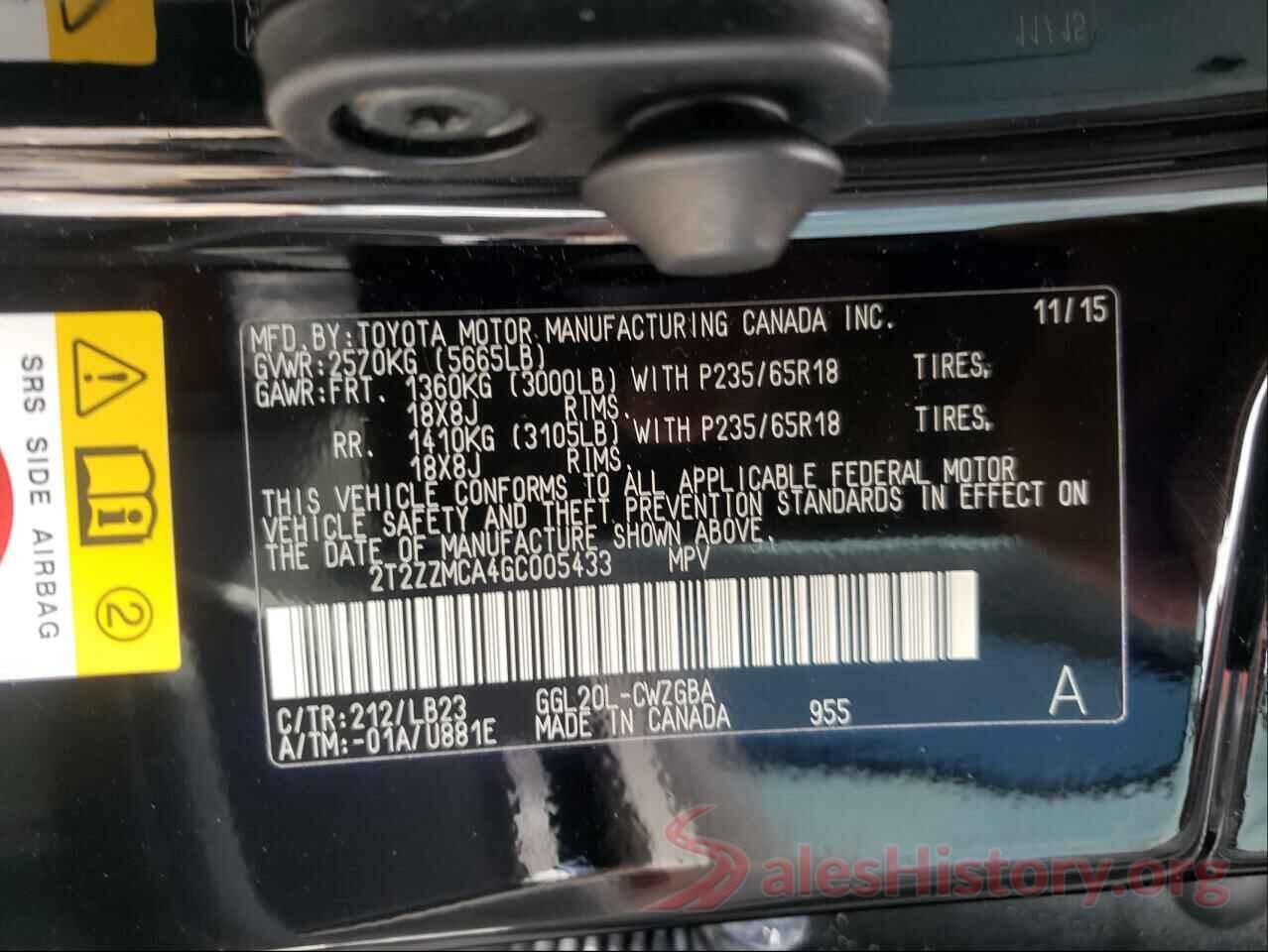 2T2ZZMCA4GC005433 2016 LEXUS RX350