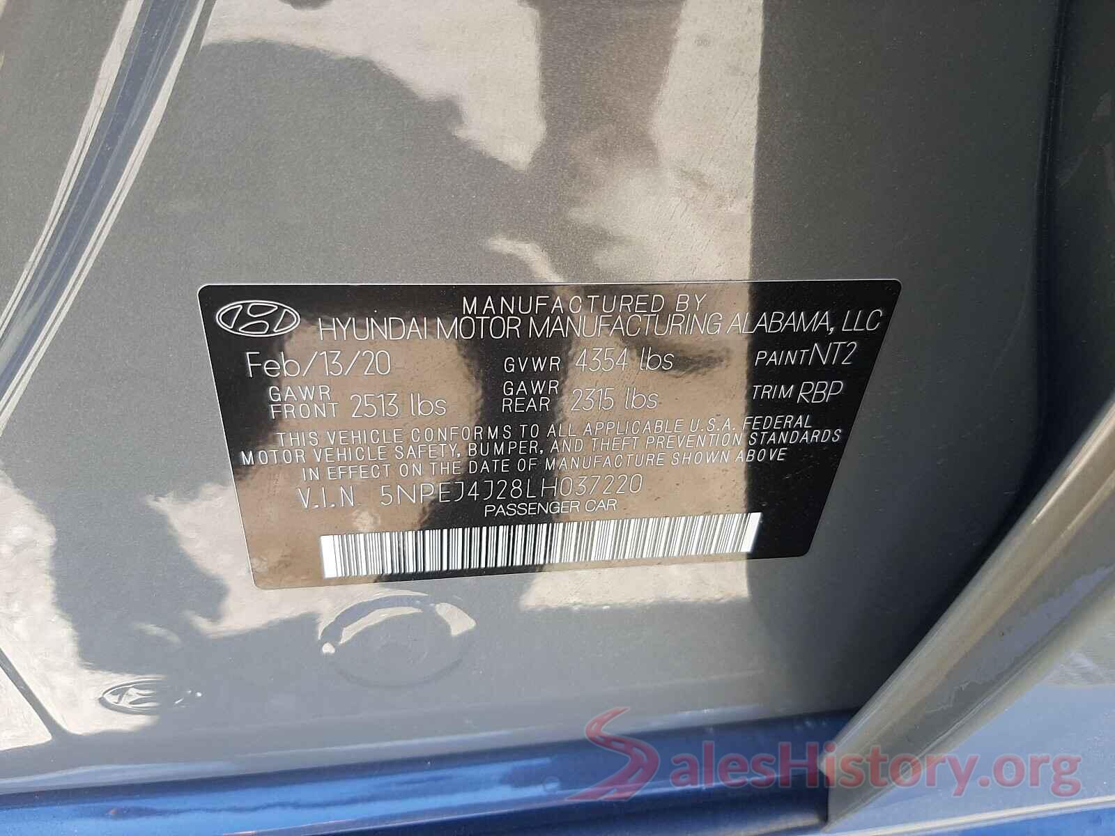 5NPEJ4J28LH037220 2020 HYUNDAI SONATA