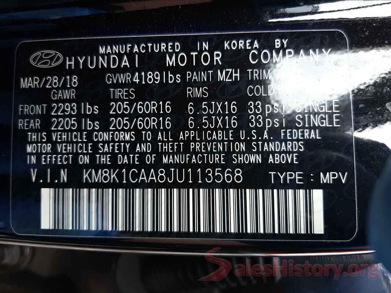 KM8K1CAA8JU113568 2018 HYUNDAI KONA