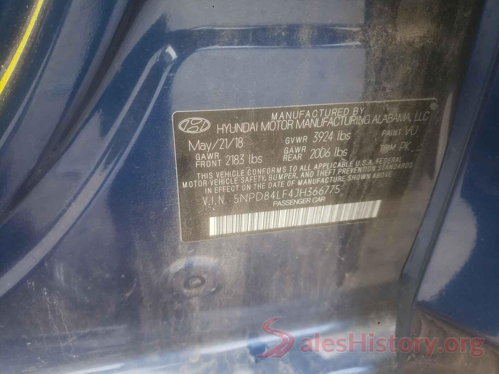 5NPD84LF4JH366775 2018 HYUNDAI ELANTRA