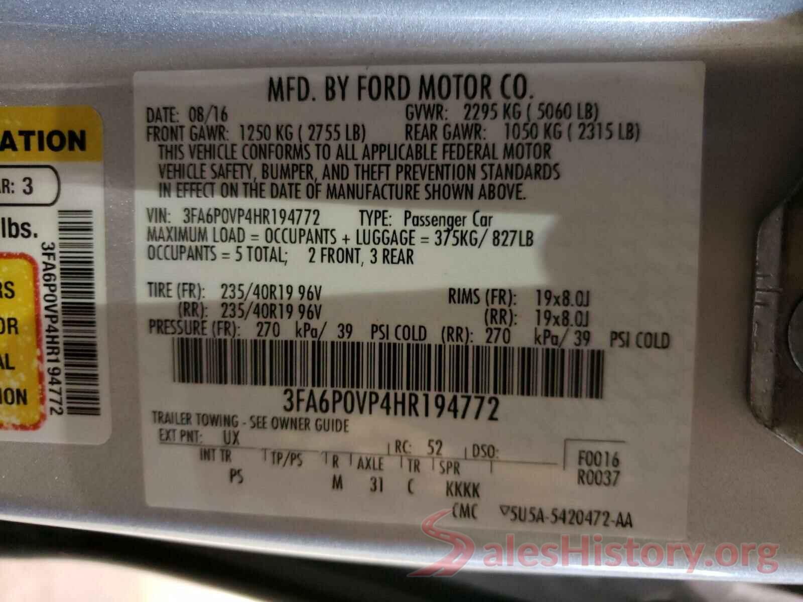 3FA6P0VP4HR194772 2017 FORD FUSION