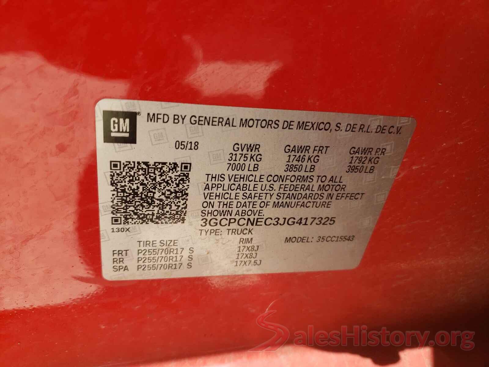 3GCPCNEC3JG417325 2018 CHEVROLET SILVERADO