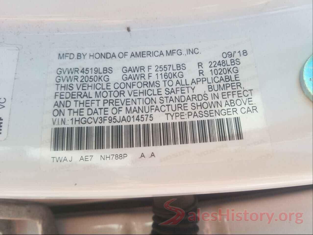 1HGCV3F95JA014575 2018 HONDA ACCORD