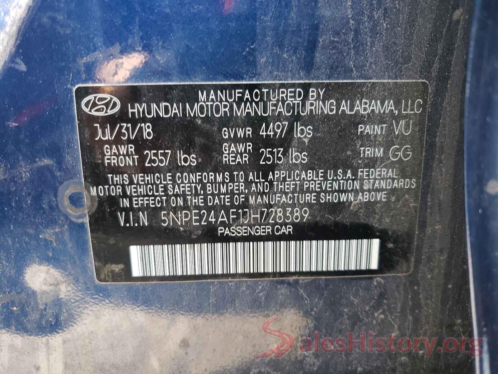 5NPE24AF1JH728389 2018 HYUNDAI SONATA