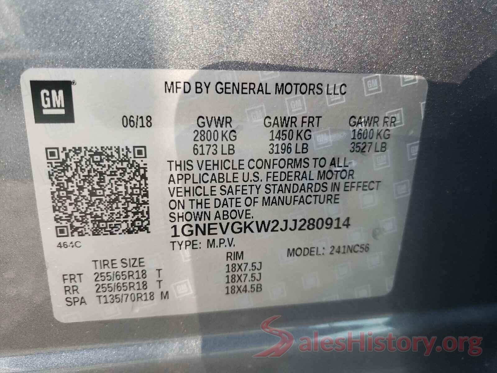 1GNEVGKW2JJ280914 2018 CHEVROLET TRAVERSE