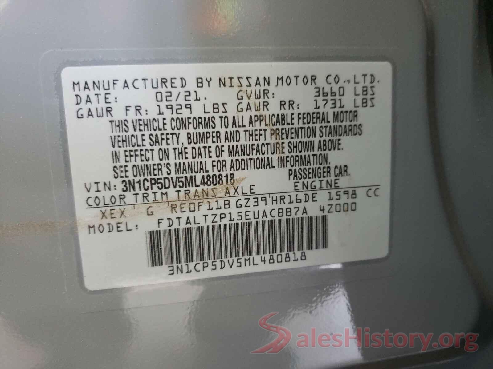 3N1CP5DV5ML480818 2021 NISSAN KICKS