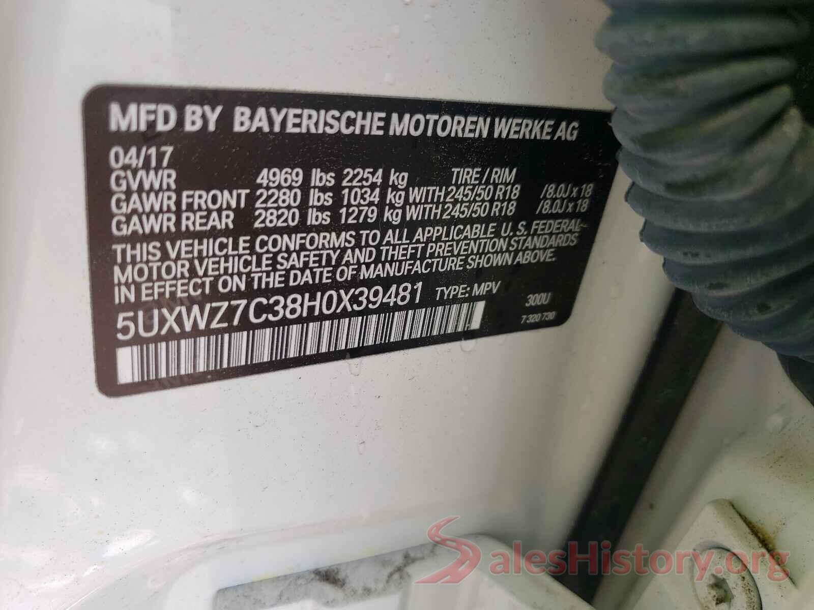 5UXWZ7C38H0X39481 2017 BMW X3