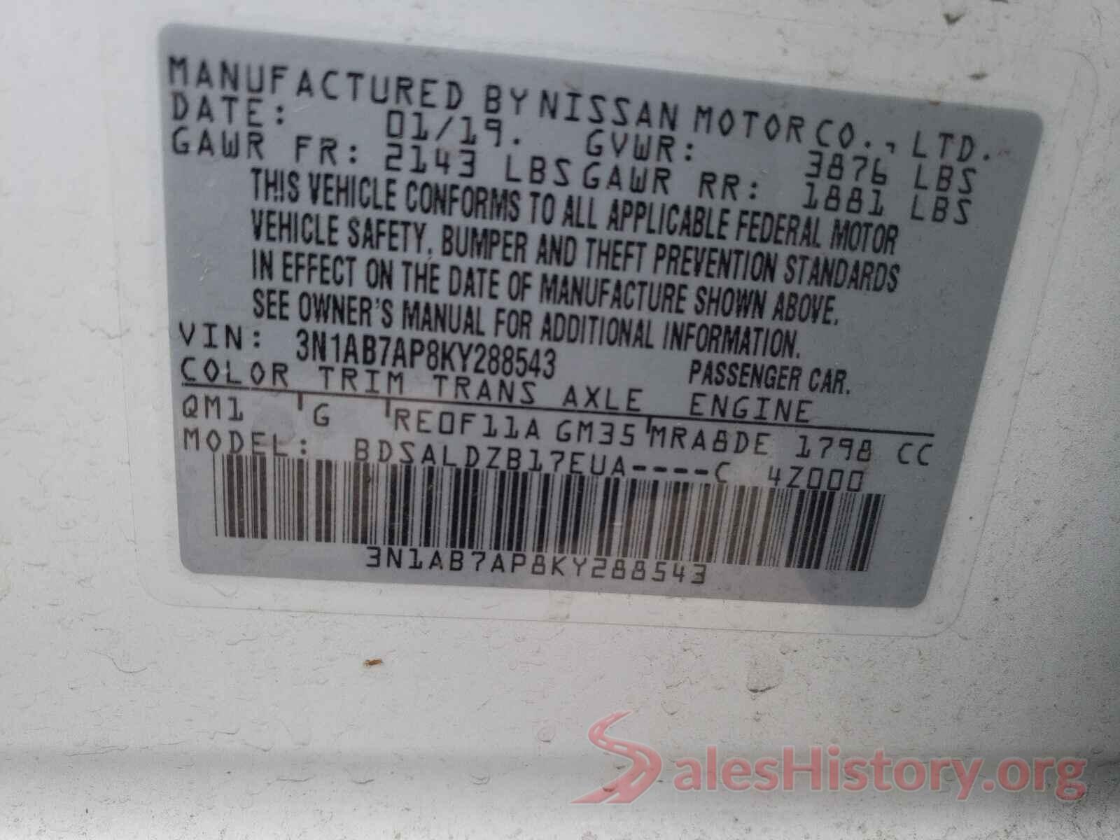 3N1AB7AP8KY288543 2019 NISSAN SENTRA