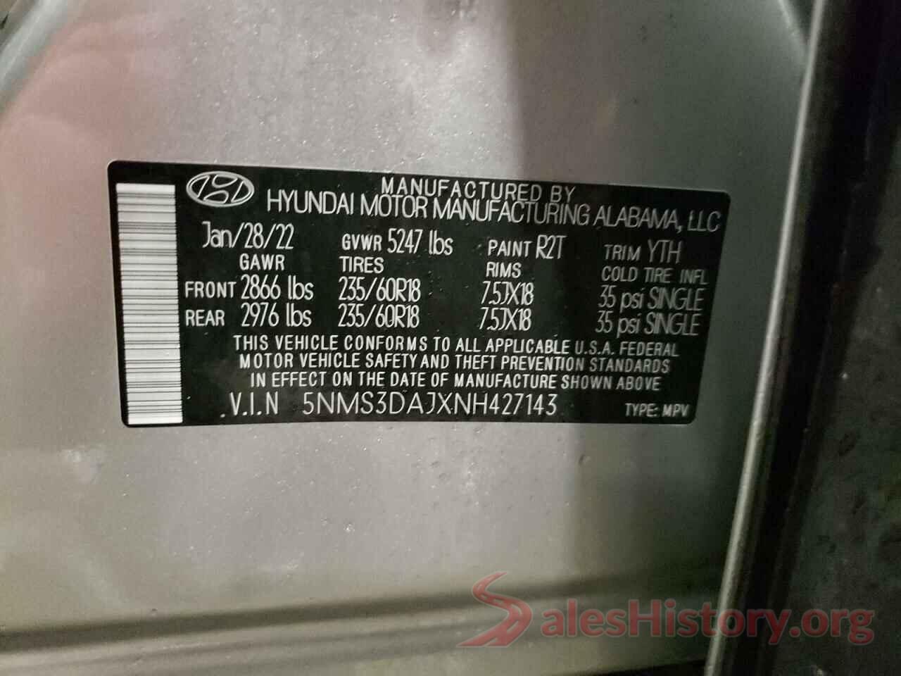 5NMS3DAJXNH427143 2022 HYUNDAI SANTA FE