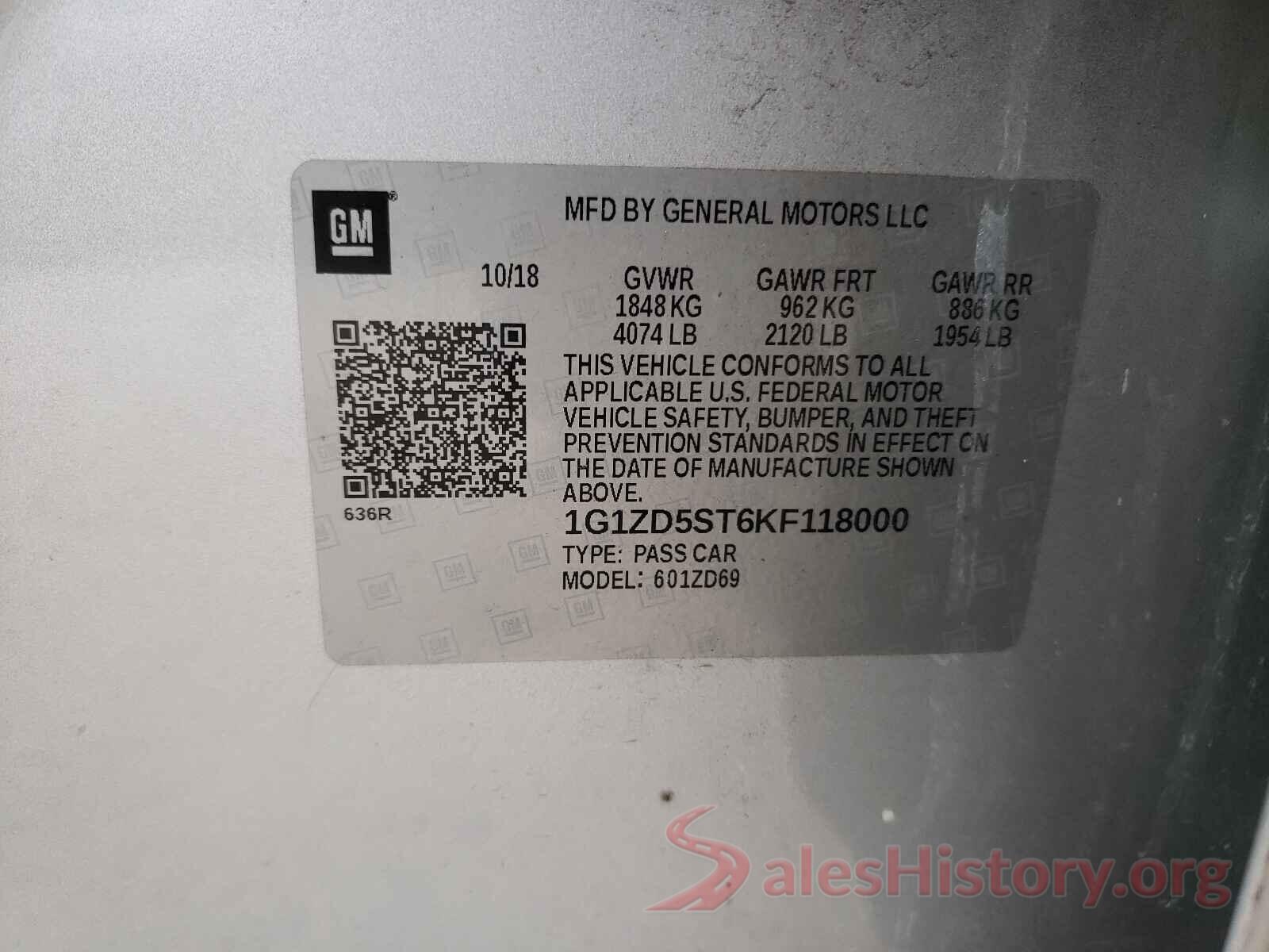 1G1ZD5ST6KF118000 2019 CHEVROLET MALIBU