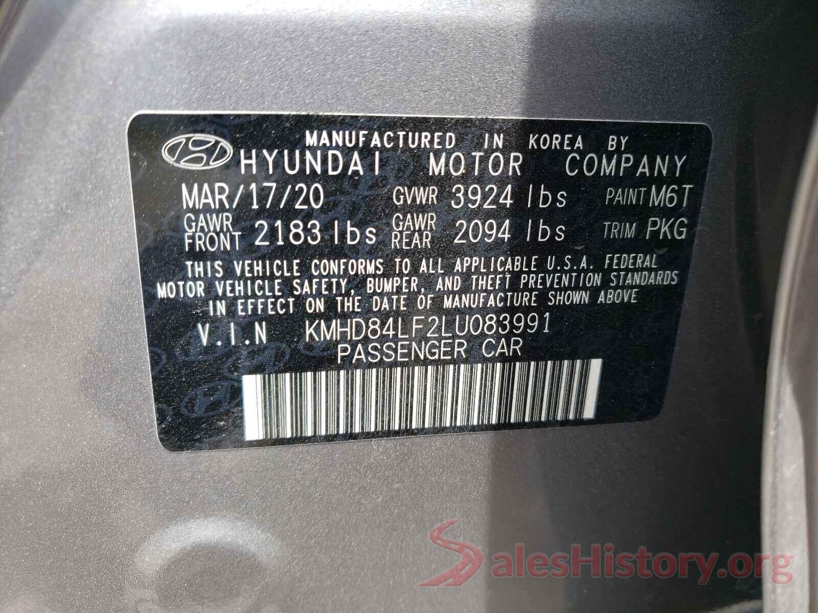 KMHD84LF2LU083991 2020 HYUNDAI ELANTRA