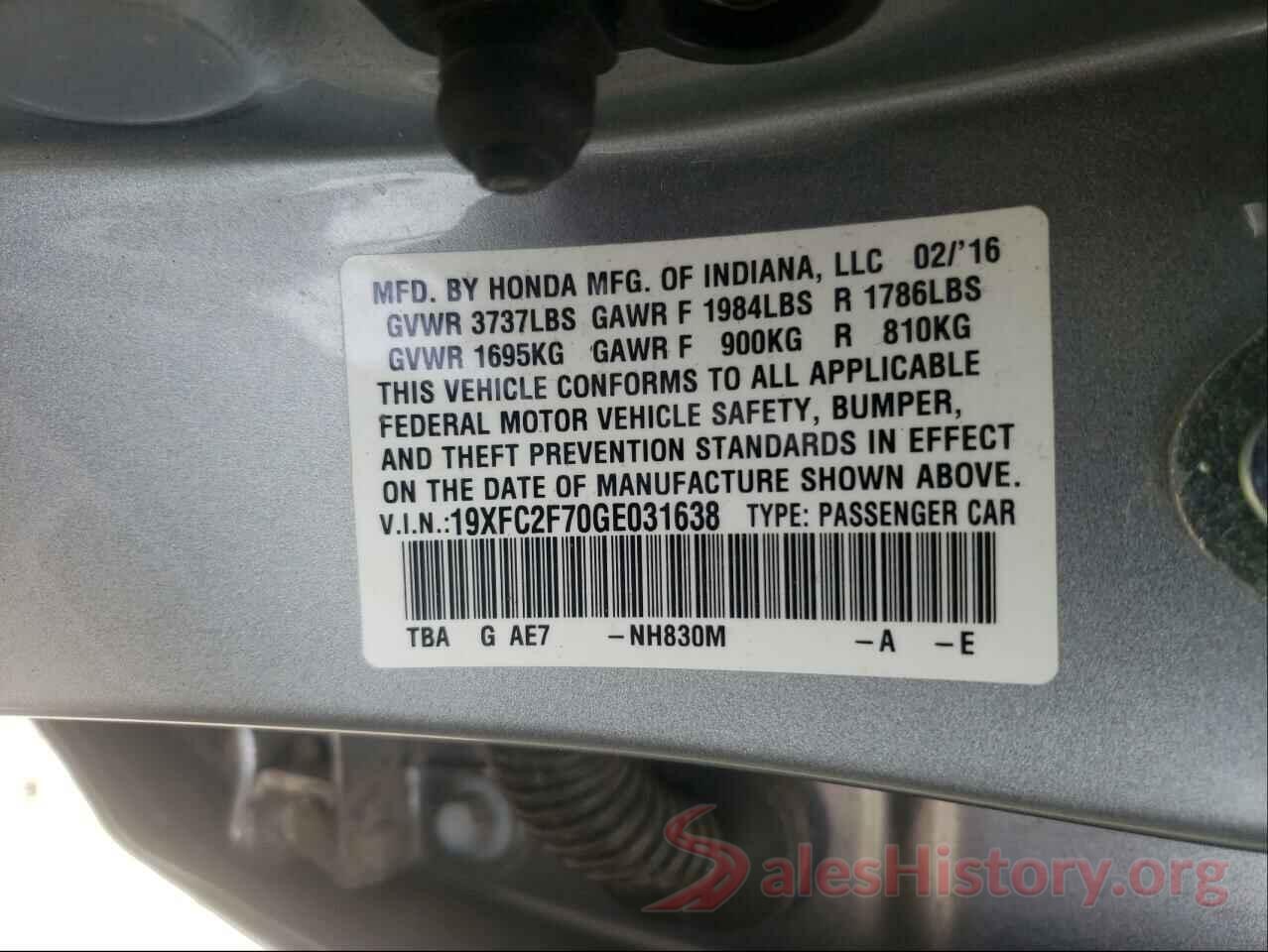 19XFC2F70GE031638 2016 HONDA CIVIC