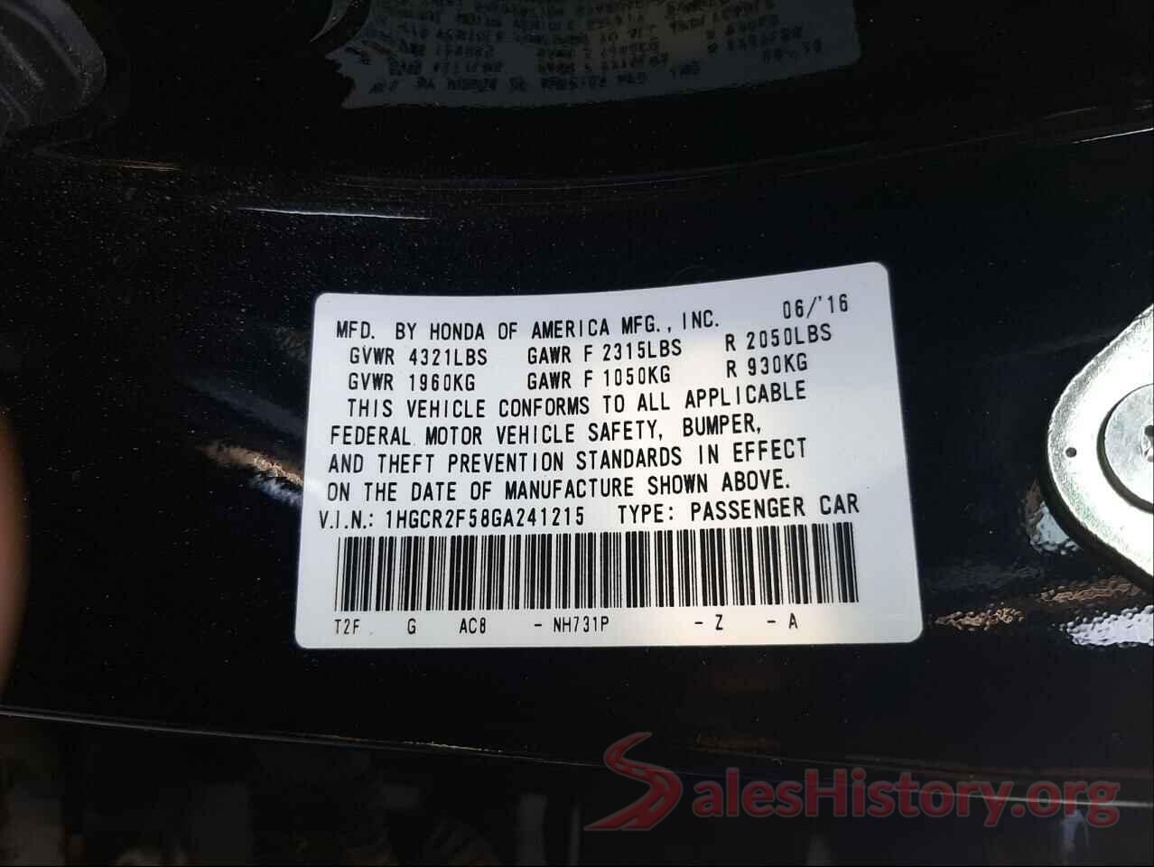 1HGCR2F58GA241215 2016 HONDA ACCORD