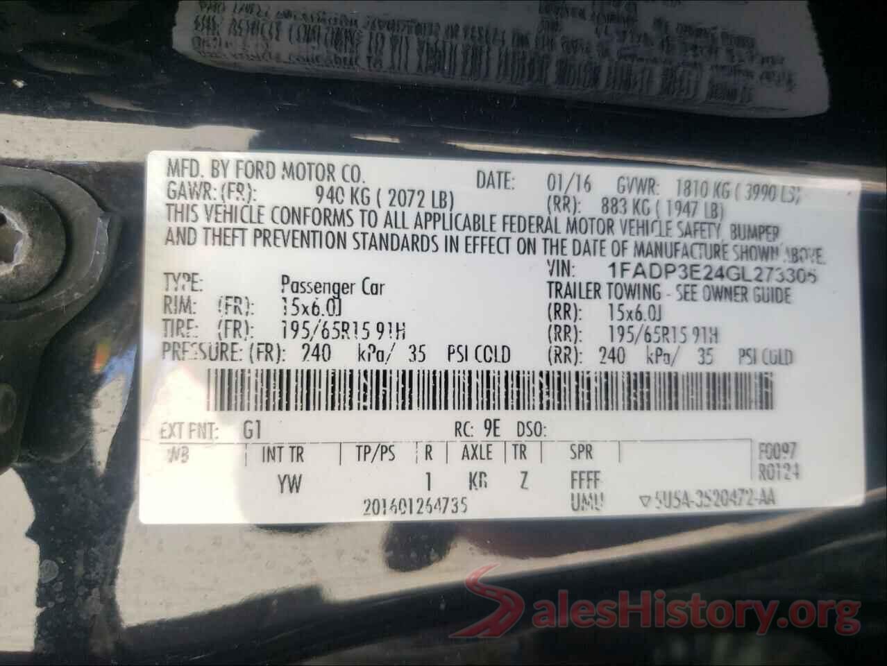 1FADP3E24GL273305 2016 FORD FOCUS