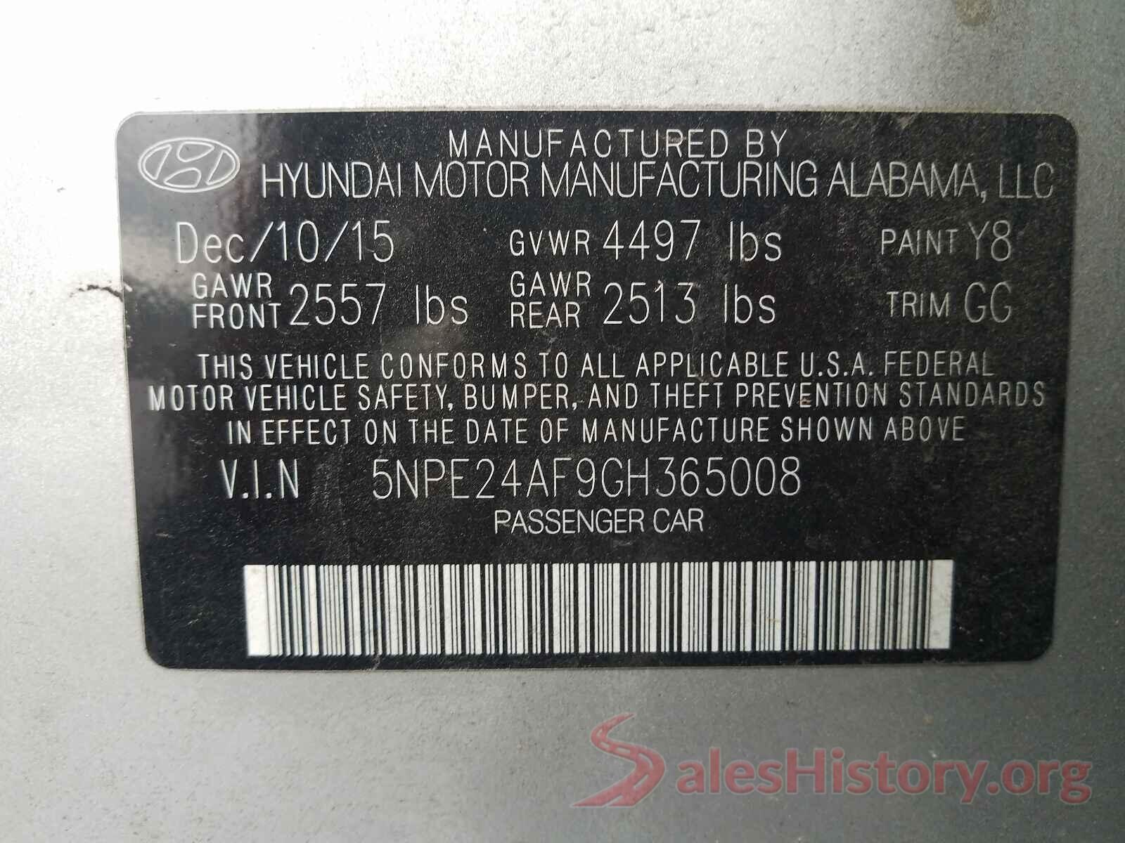 5NPE24AF9GH365008 2016 HYUNDAI SONATA