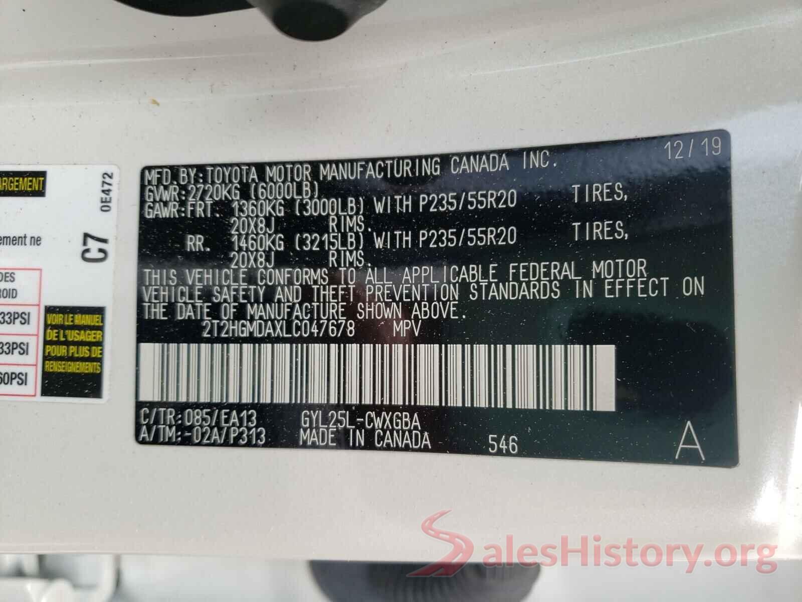 2T2HGMDAXLC047678 2020 LEXUS RX450