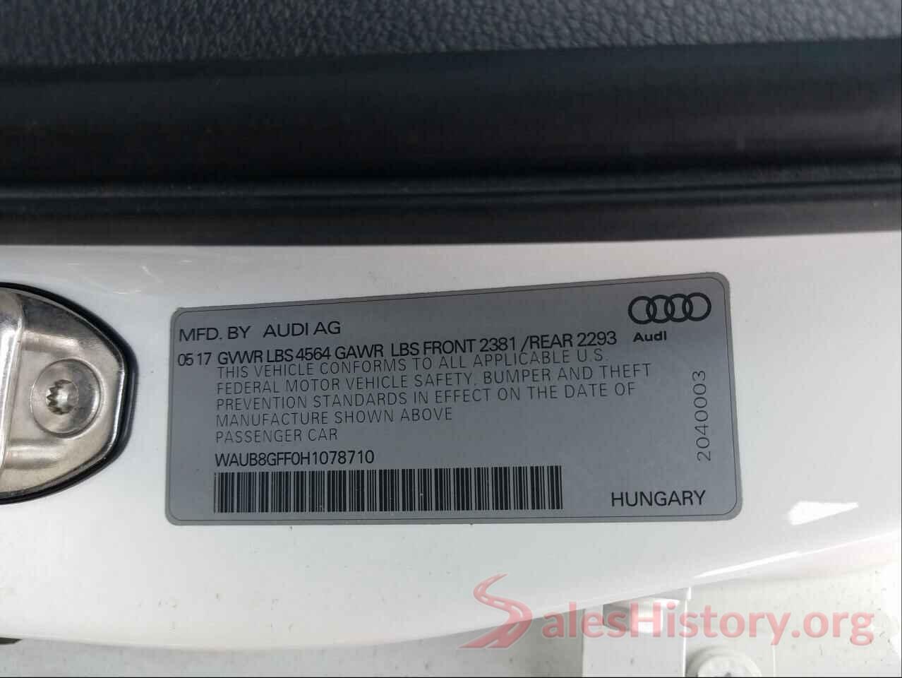 WAUB8GFF0H1078710 2017 AUDI A3