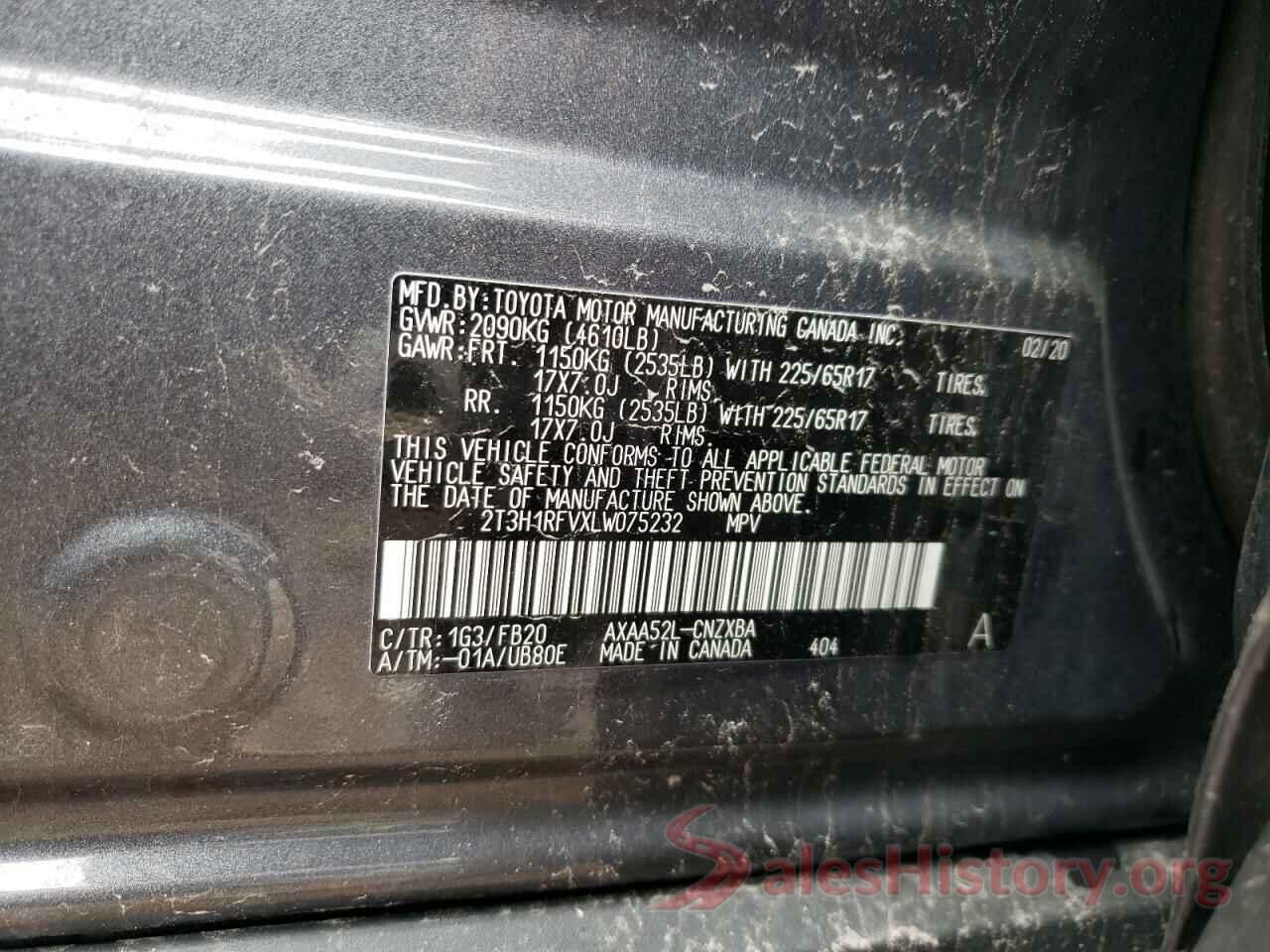 2T3H1RFVXLW075232 2020 TOYOTA RAV4