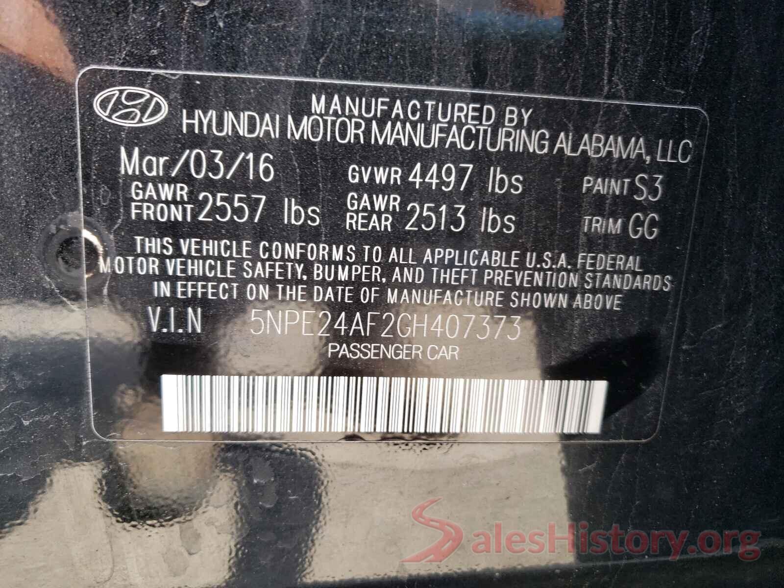 5NPE24AF2GH407373 2016 HYUNDAI SONATA