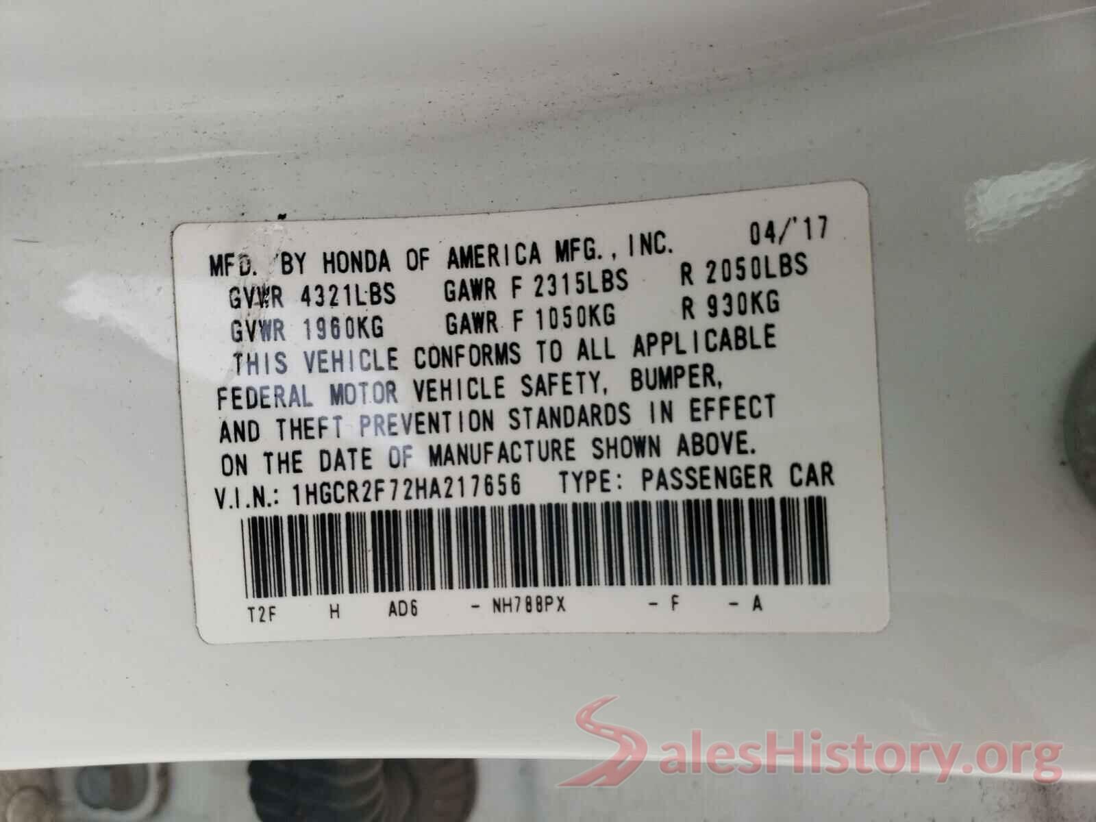 1HGCR2F72HA217656 2017 HONDA ACCORD