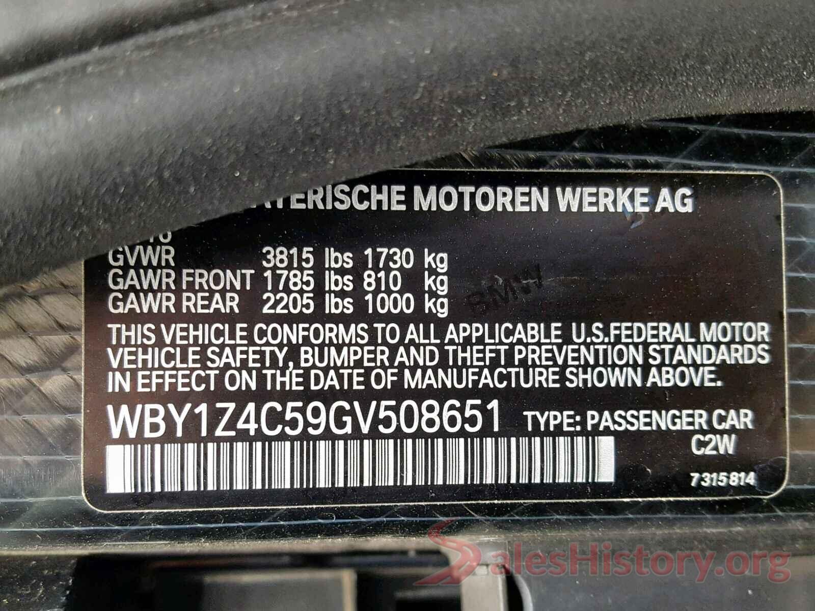 WBY1Z4C59GV508651 2016 BMW I SERIES