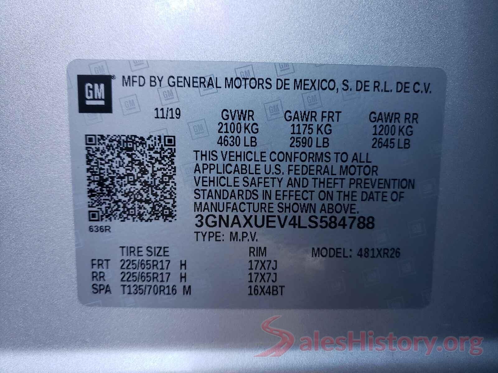 3GNAXUEV4LS584788 2020 CHEVROLET EQUINOX