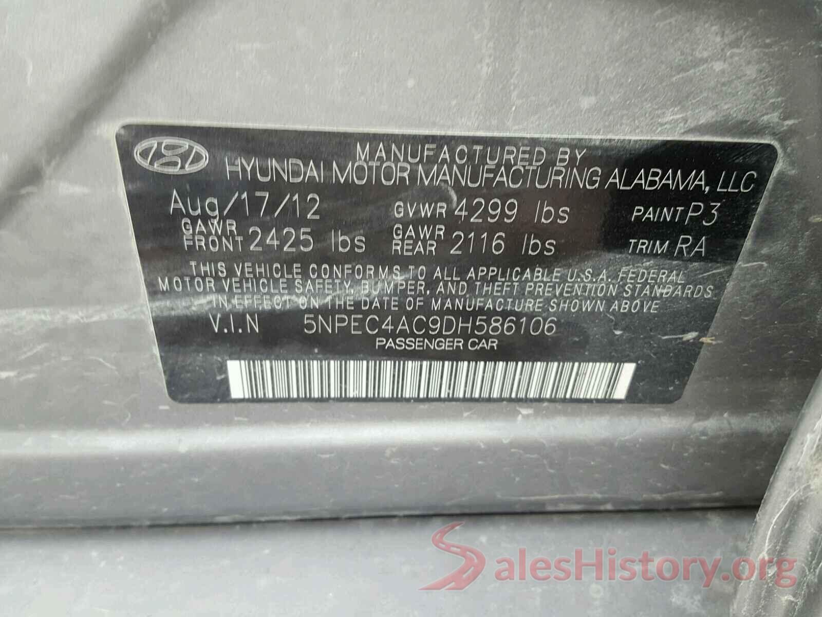 5NPEC4AC9DH586106 2013 HYUNDAI SONATA