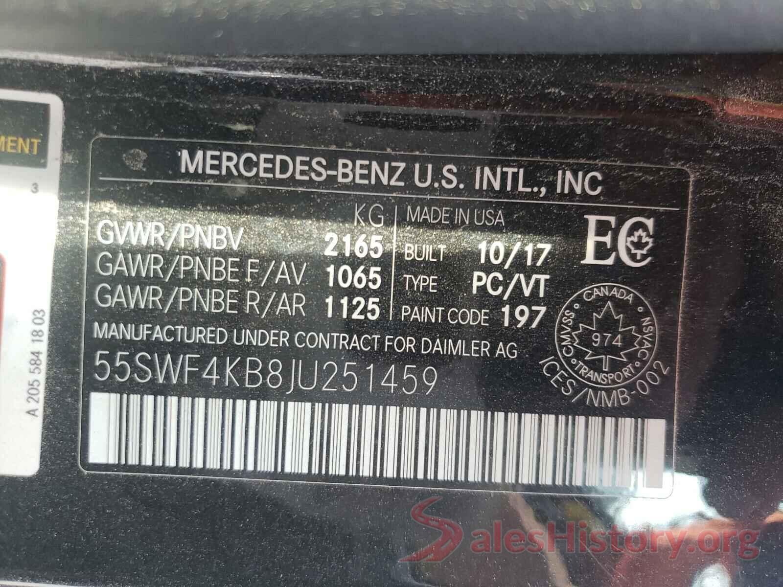 55SWF4KB8JU251459 2018 MERCEDES-BENZ C CLASS