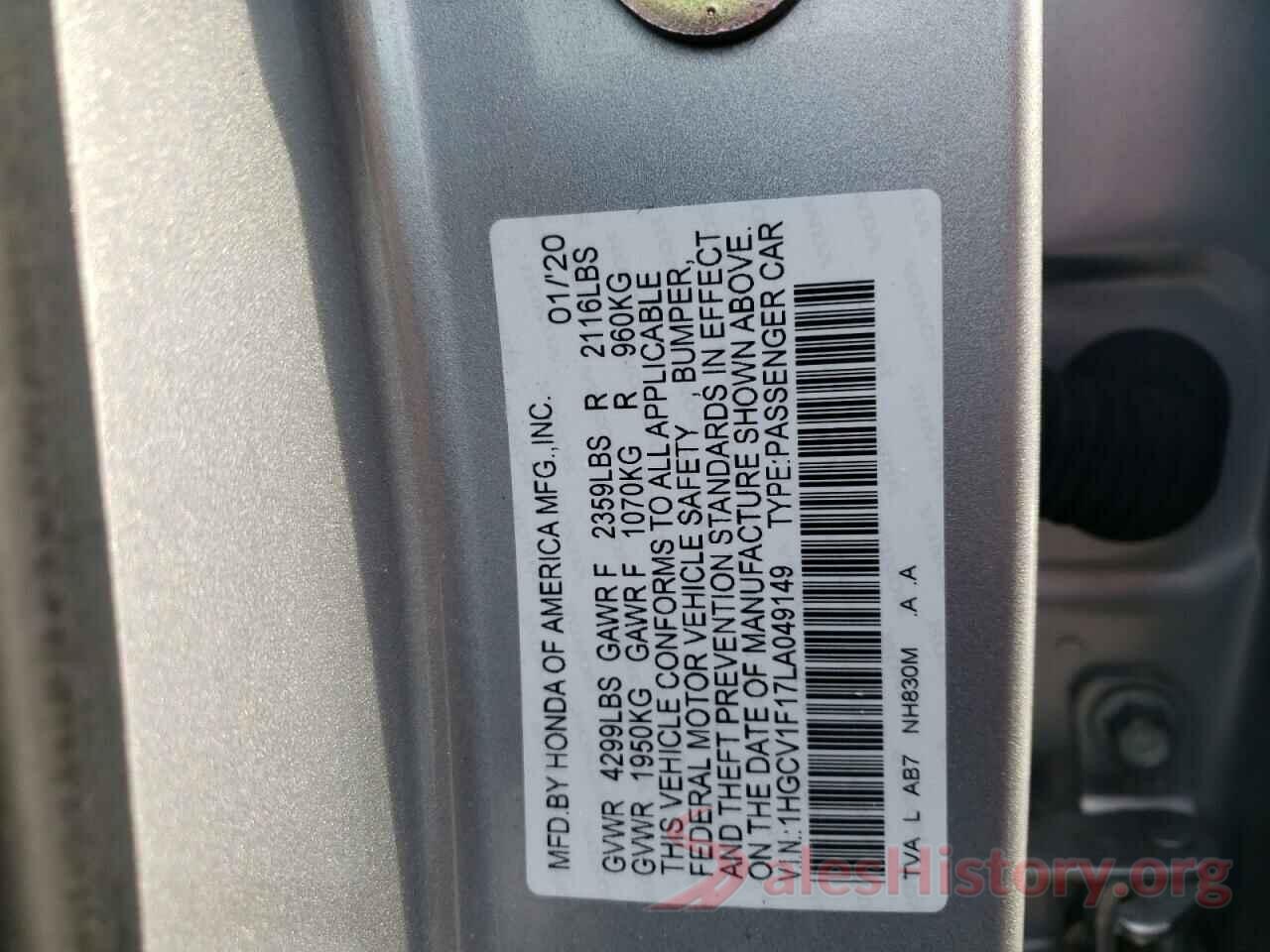 1HGCV1F17LA049149 2020 HONDA ACCORD