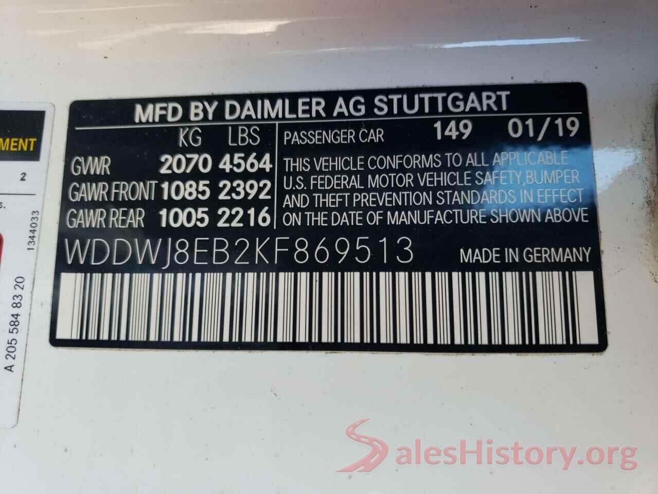 WDDWJ8EB2KF869513 2019 MERCEDES-BENZ C-CLASS