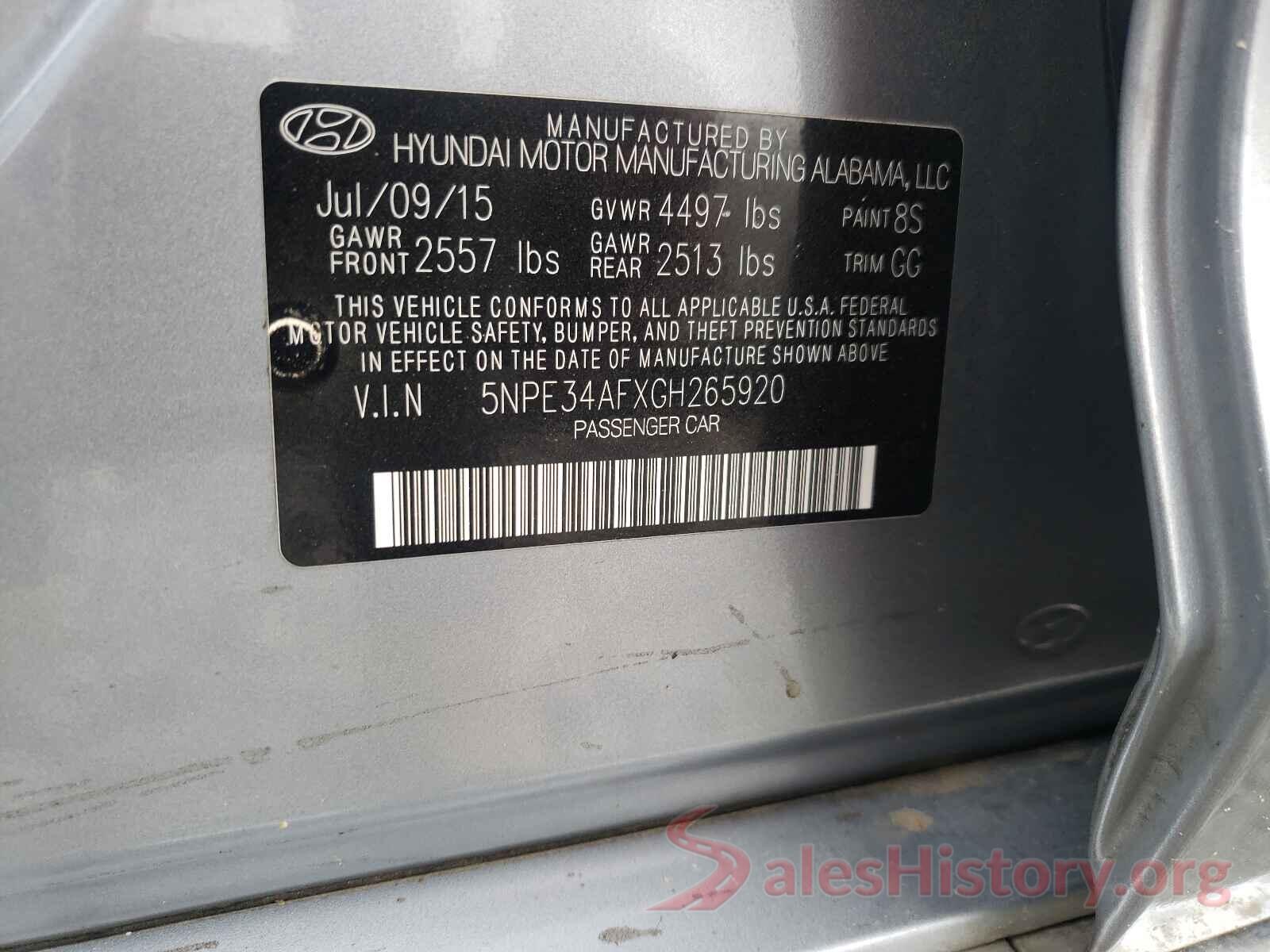 5NPE34AFXGH265920 2016 HYUNDAI SONATA