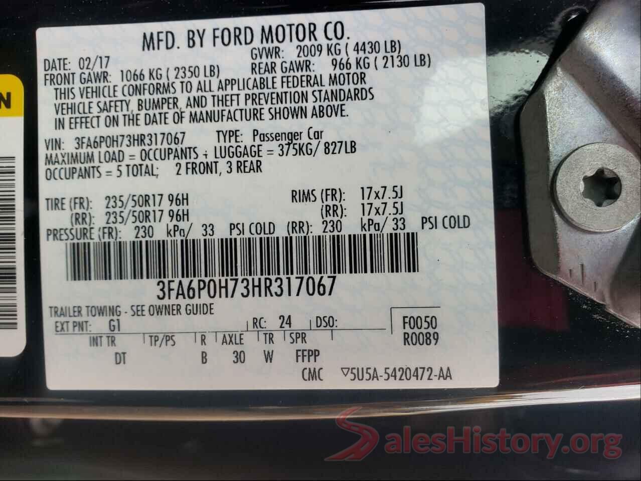 3FA6P0H73HR317067 2017 FORD FUSION