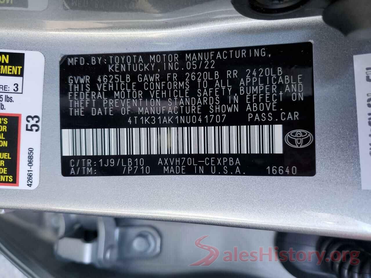 4T1K31AK1NU041707 2022 TOYOTA CAMRY