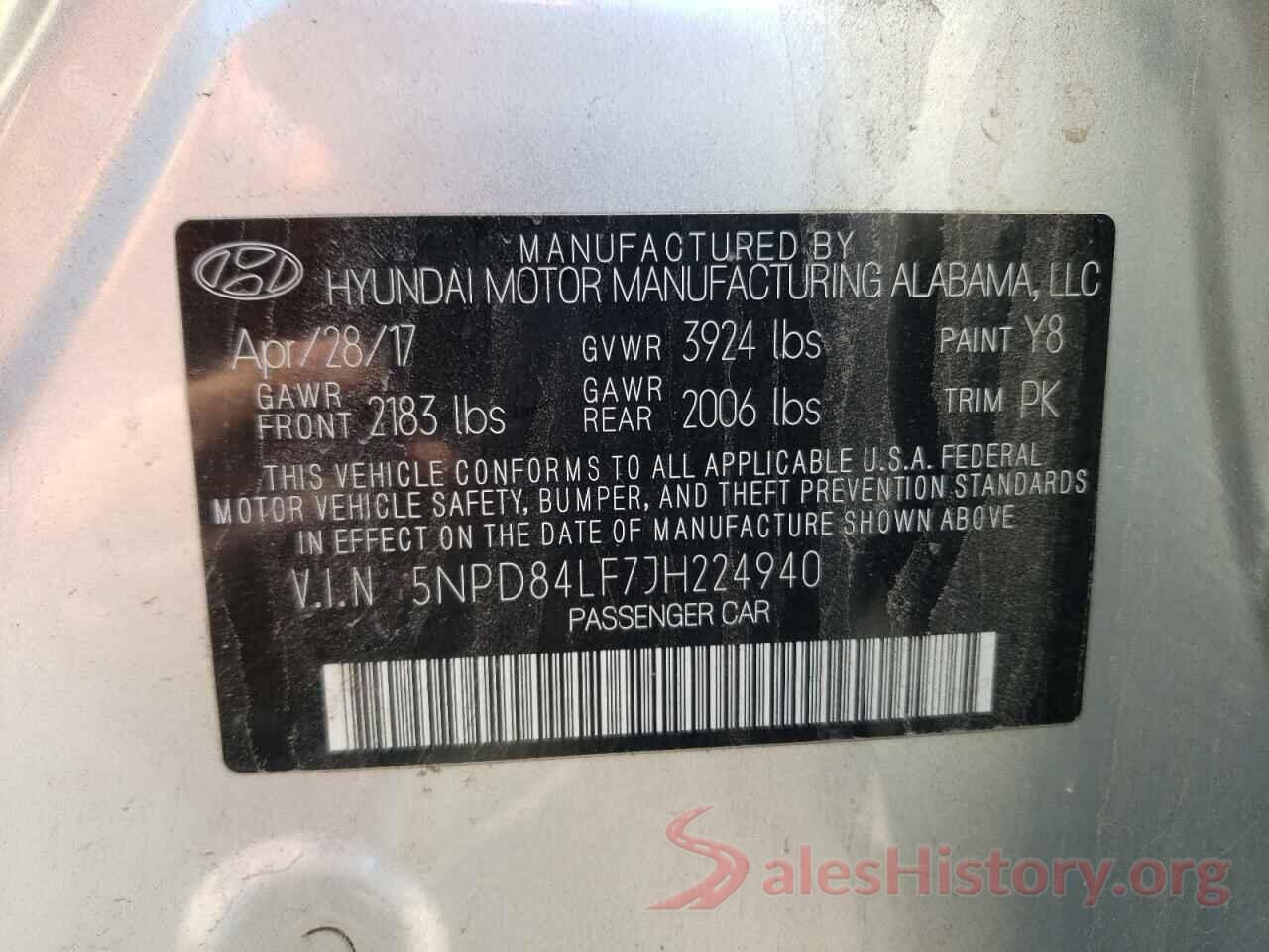 5NPD84LF7JH224940 2018 HYUNDAI ELANTRA