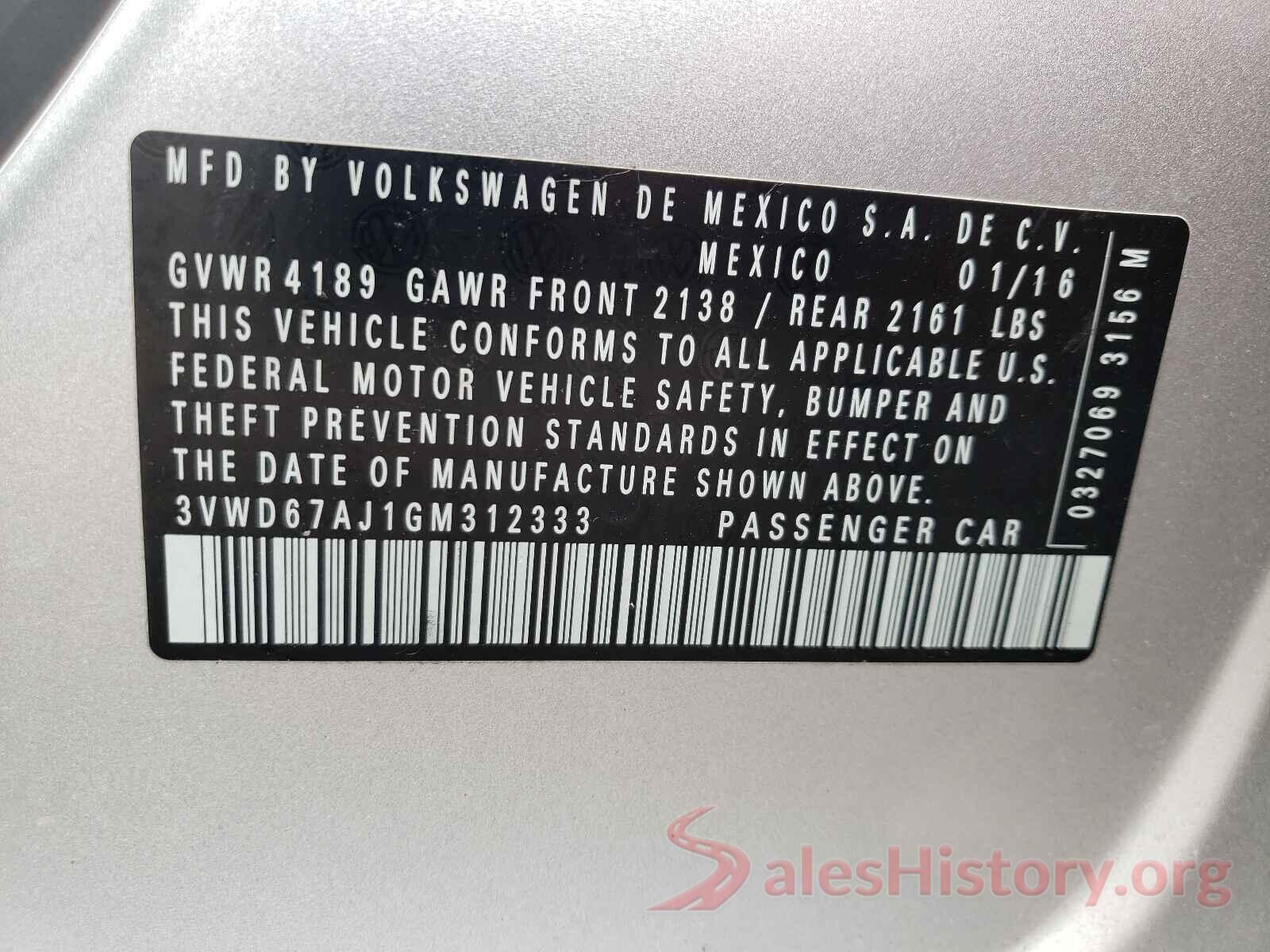 3VWD67AJ1GM312333 2016 VOLKSWAGEN JETTA