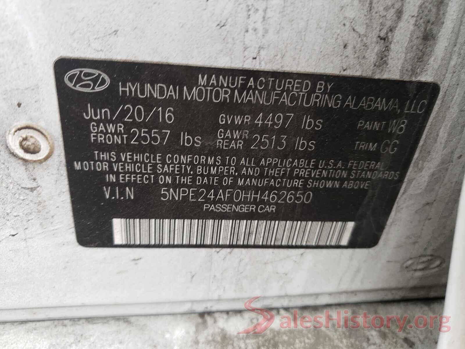 5NPE24AF0HH462650 2017 HYUNDAI SONATA