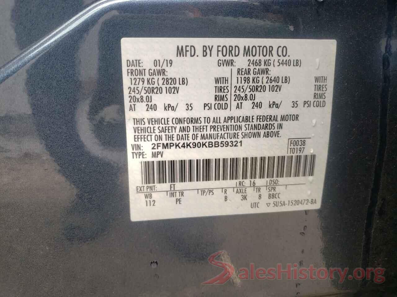 2FMPK4K90KBB59321 2019 FORD EDGE