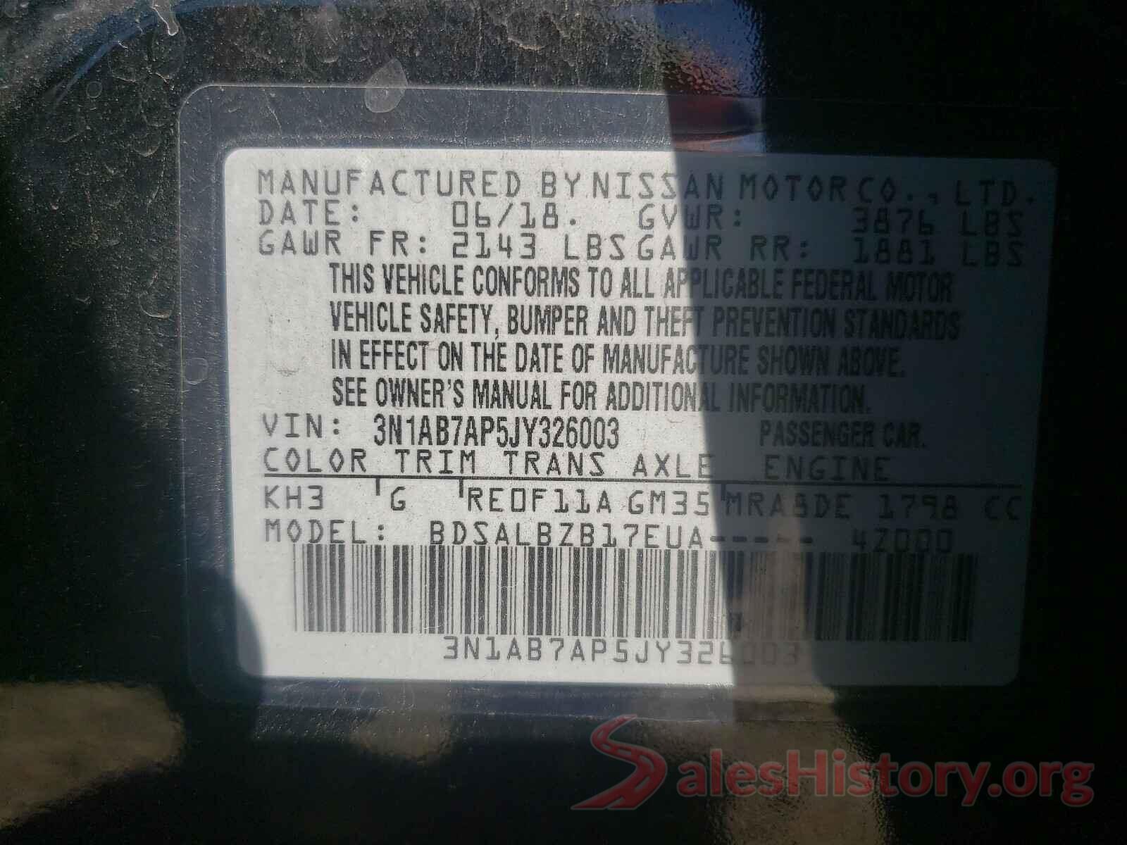 3N1AB7AP5JY326003 2018 NISSAN SENTRA