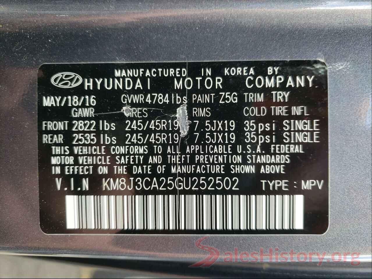 KM8J3CA25GU252502 2016 HYUNDAI TUCSON