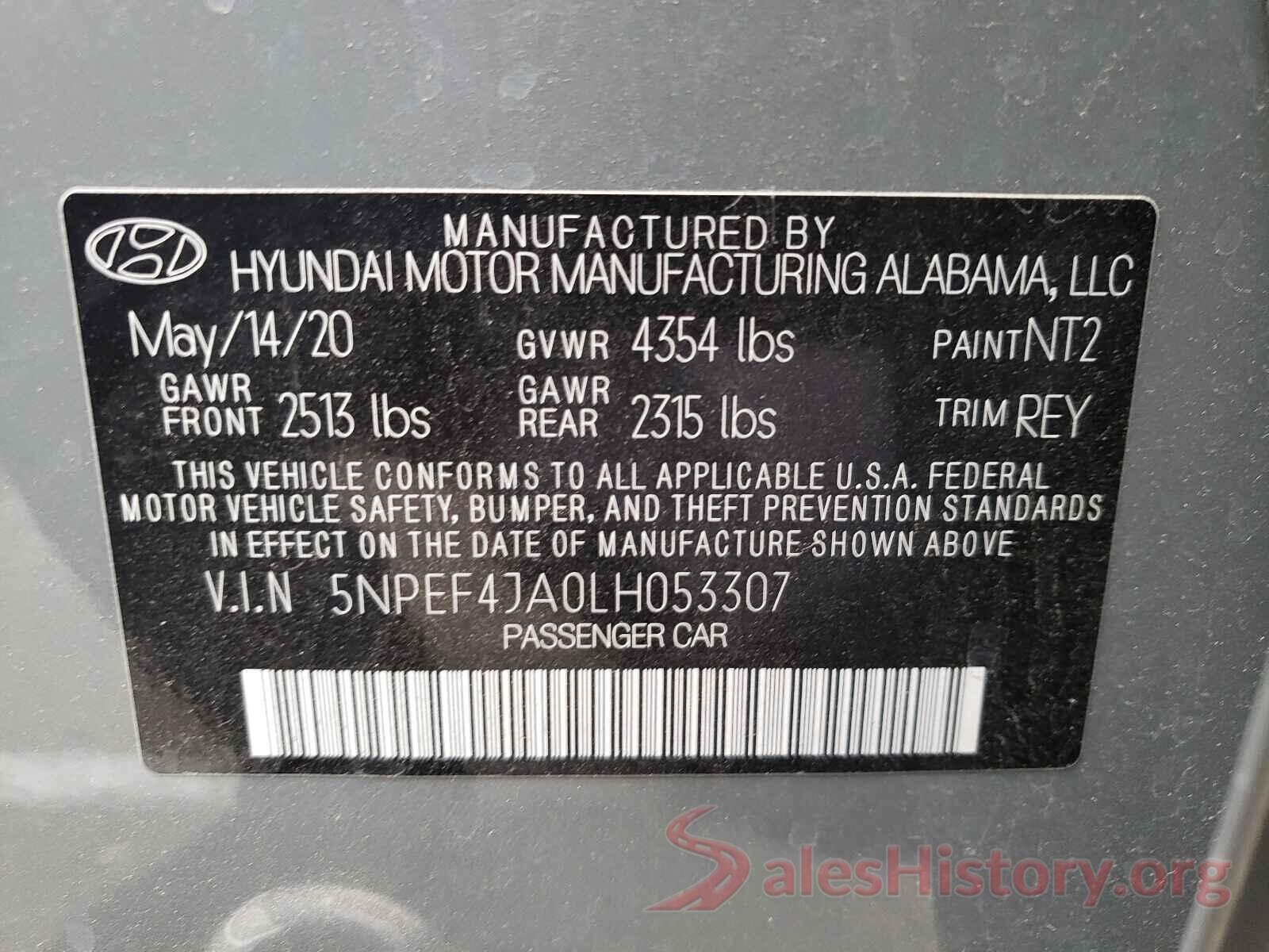 5NPEF4JA0LH053307 2020 HYUNDAI SONATA