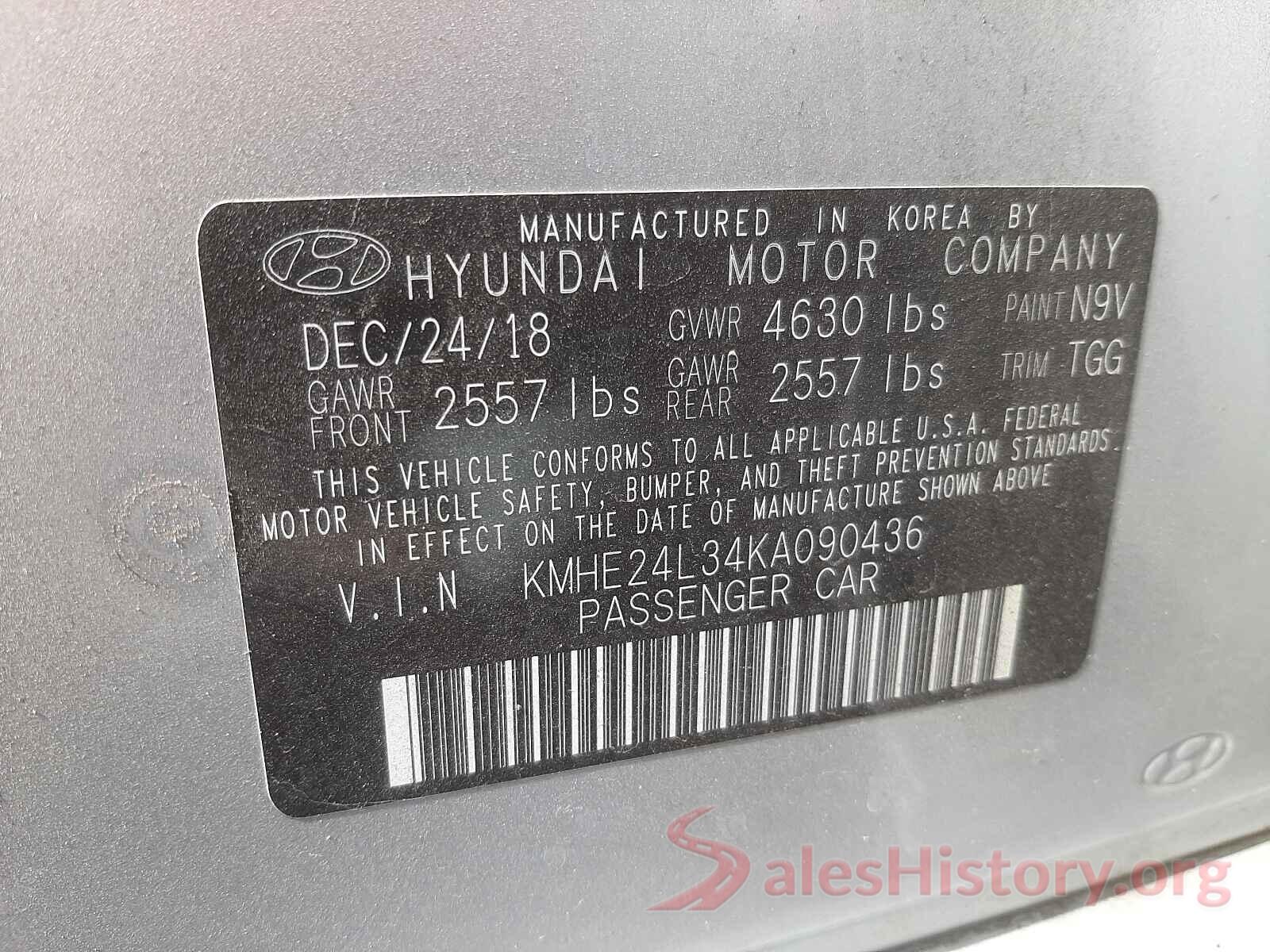 KMHE24L34KA090436 2019 HYUNDAI SONATA