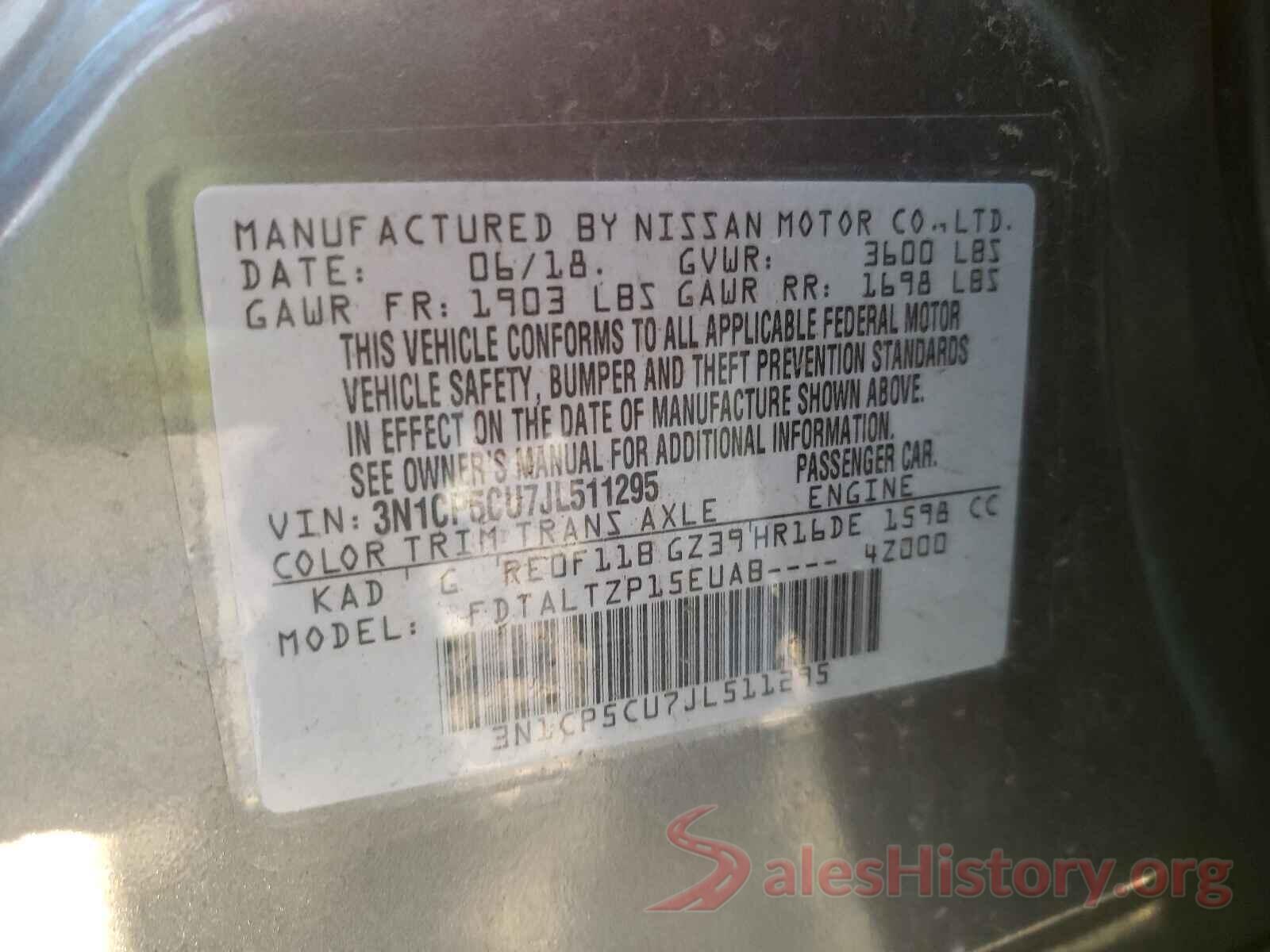 3N1CP5CU7JL511295 2018 NISSAN KICKS